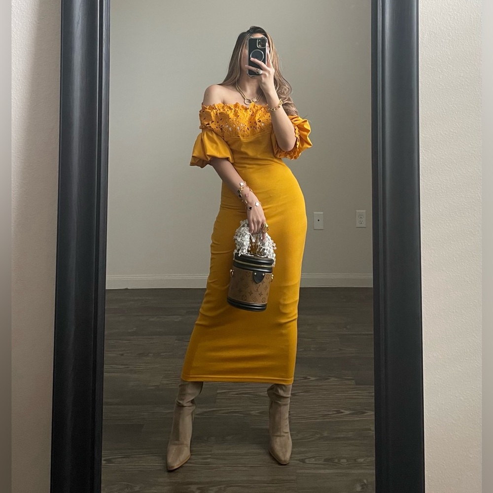 Shein ( Mustard yellow off shoulder dress )